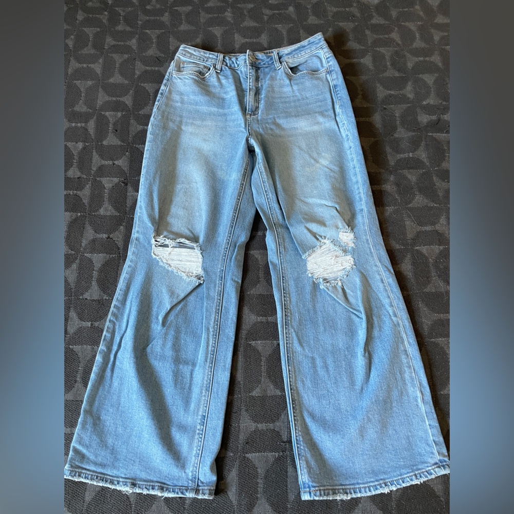 High waist wide leg Ceros Blue Distressed Women Jeans